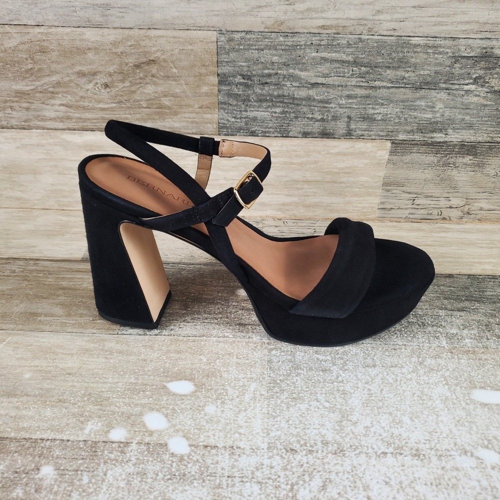 Bernardo Ventura Womens Sandals Sz 9 M Black Suede Block Heel Open Toe Platform